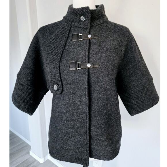 Antonio Melani Virgin Wool Contemporary 1/2 Sleeve Pea Coat Dark Gray Sz S Italy - Picture 1 of 13